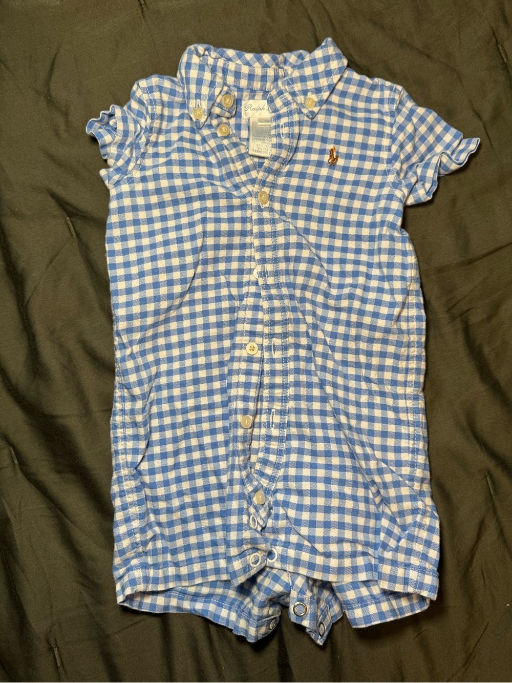 Ralph Lauren Blue and White Gingham Button-Front Romper